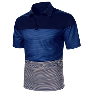 Polo en tricot à manches courtes pour homme, design décontracté à blocs de couleur et rayures, coupe classique, bleu - Product Image 3