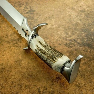 Couteau Bowie personnalisé fait main en acier inoxydable à pointe traînante et bord biseauté, lame fixe pour la chasse et la survie en extérieur, manche en bois de cerf - Product Image 3