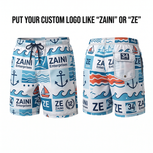 Shorts de bain en microfibre polyester premium 140 GSM, taille élastique personnalisée sur le devant, séchage rapide, blanc, bleu, orange, shorts de plage pour hommes - Product Image 1