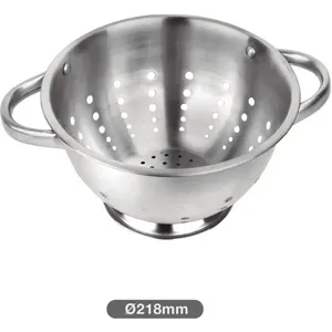Efficient <b>stainless</b> <b>steel</b> <b>colander</b> with sturdy handles for effective water drainage while washing fruits vegetables grains - Product Image 1