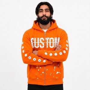 Sudadera con capucha de algodón 100% personalizada para hombre, de invierno, de peso pesado, bordada, de forro polar, estilo urbano, con cremallera metálica, para compradores estadounidenses. - Product Image 6