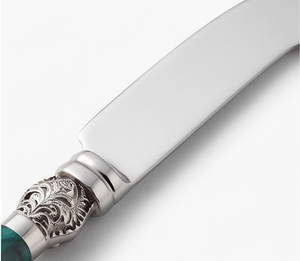 Stainless Steel <b>Cheese</b> <b>Knife</b> <b>Set</b> With Green Marble Handles And Ornate Silver Accents For Serving Use And Cutting Use - Product Image 2