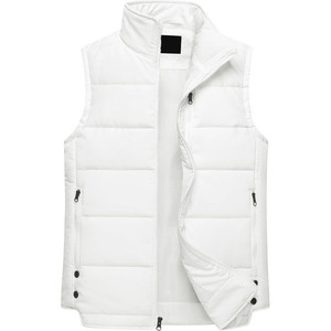 <b>Men</b> <b>White</b> Puffer <b>Vest</b> Stand Collar Zipper Closure Windproof Quilted Sleeveless Casual Winter Outerwear - Product Image 1