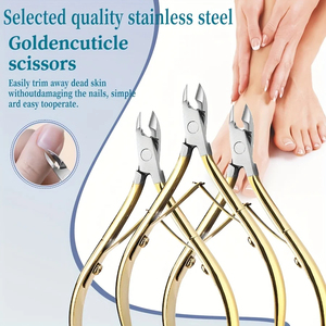 Coupe-cuticules et ciseaux professionnels en acier inoxydable, 3 pièces, robustes, couleur beige doré, pour cuticules mortes, avec logo personnalisé, pour ongles et coupe-ongles - Product Image 4