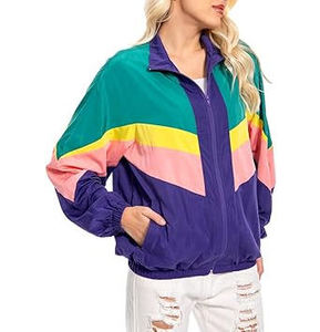 Veste coupe-vent légère de qualité supérieure pour femmes, manches longues, fermeture éclair avant, couleur contrastée, confortable. - Product Image 2