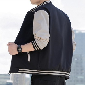 <b>Men</b> Varsity <b>Jacket</b> Grey <b>White</b> Sleeve Stand Collar Zipper Closure Casual Autumn Wear Regular Fit Polyester Cotton Shell - Product Image 2