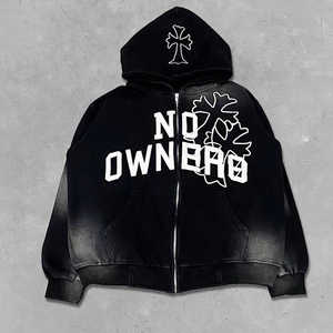 Fabricant de vêtements personnalisés pour hommes Pull-over avec patchs de broderie délavés Sweat-shirt à capuche délavé au soleil - Product Image 3