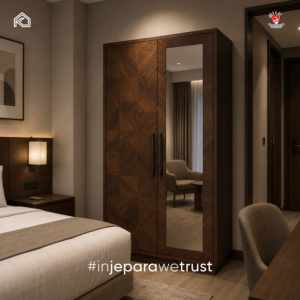 Armoire en bois moderne de luxe à 2 portes avec miroir, meubles de chambre pour hôtel, villa, resort - Product Image 1