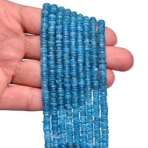 GEMS PARADISE Natural Blue Apatite Smooth Heishi Tyre Shape Gemstone Beads 4/5mm Loose <b>Spacer</b> Blue Beads Jewelry Making Bulk - Product Image 2
