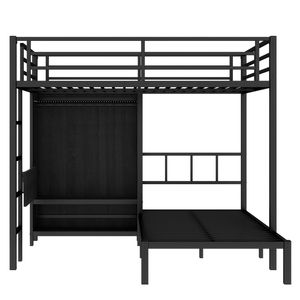 Letto a Castello in Metallo Nero Full XL su Misura con Scrivania Pieghevole e Armadio con LED, Salvaspazio e Silenzioso per Bambini - Product Image 6