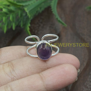 Natural Amethyst Gemstone <b>Adjustable</b> <b>Ring</b> 925 Sterling Silver Handmade Open Band <b>Ring</b> Purple Crystal Healing Jewelry For Women - Product Image 4