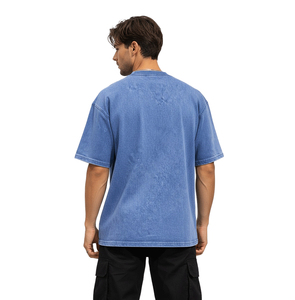 Nouveau design T-shirt imprimé croix 'Blessed' style urbain - Bleu délavé coupe ample mode Hip Hop pour hommes et femmes - Product Image 4