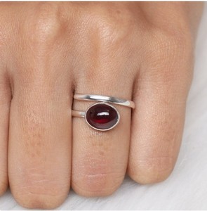 Natural Red <b>Garnet</b> <b>Ring</b> 925 Sterling <b>Silver</b> Handmade Minimalist Oval Cabochon <b>Ring</b> Vintage Boho Red Gemstone Jewelry for Women - Product Image 1