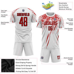 Custom Soccer Jersey <b>White</b> Red Paint <b>Splash</b> Pattern Personalized Football Uniform Training Wear Team Sportswear Kit Men Youth - Product Image 3