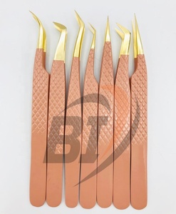 Pinzas para extensiones de pestañas de acero inoxidable con revestimiento de Color personalizado de alta calidad profesional, herramienta de belleza sostenible, acero fino - Product Image 4