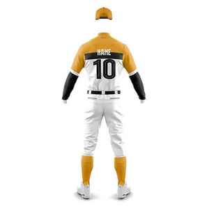 Men's Baseball Uniform Set White Gold Black Sublimated Jersey <b>Pants</b> Custom Name Number 10 Breathable All Seasons - Product Image 1