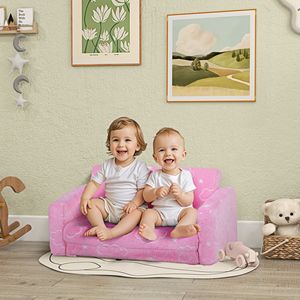 Divano per Bambini con Motivo a Nuvole Luminose e Rivestimento Rosa Lavabile - Product Image 2