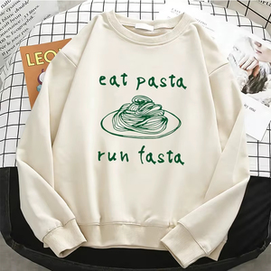 Sweat-shirt à capuche pour femme, motif graphique professionnel 'Eat Pasta Run Fasta', basique, chaud, en polaire douce, col rond - Product Image 6
