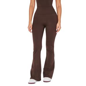 Pantalones de yoga acanalados de pierna ancha para mujer, de talle alto, sin costuras, acampanados, lisos, transpirables, ecológicos, personalizados, directo de fábrica - Product Image 1