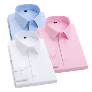 Chemise décontractée homme été en popeline polyester/coton unie, col montant, manches longues, respirante, coupe ajustée – Meilleure vente - Product Image 1