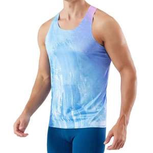 Débardeur de musculation décontracté pour homme en maille, 100 % coton, séchage rapide, respirant, écologique, col rond, imprimé, vêtement de sport - Product Image 4