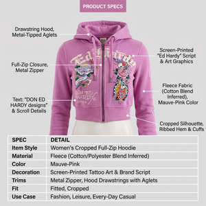 <b>Y2K</b> Streetwear Women's Full Zip Hoodie XS Cotton Fleece French Terry <b>Vintage</b> Floral Graphic Breathable Silk Screen Printed - Product Image 5