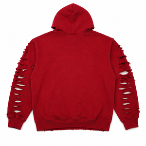 Custom <b>Men's</b> Oversized <b>Red</b> Distressed Pullover Hoodie 100% Cotton French Terry Heavyweight Ripped Cut Out Streetwear <b>Sweatshirt</b> - Product Image 3