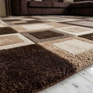 Modern Geometric Area Rug Abstract Square Pattern Tufted Woolen Carpet Neutral Brown Beige Living Room Bedroom Floor Decor Mat - Product Image 4