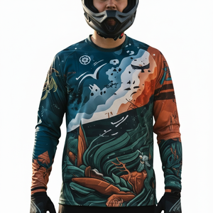Maillot de VTT personnalisé en polyester, imprimé couleur, respirant, séchage rapide, léger, pour été et hiver, vêtements de sport disponibles à prix raisonnable - Product Image 1
