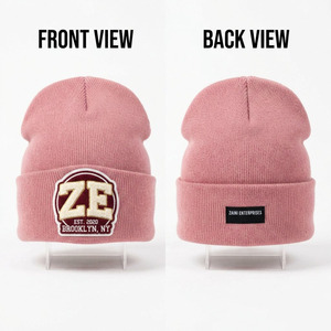 Gorro de Punto para Hombre, Premium, 280 GSM, Acrílico Suave, con Puño, para Invierno, Color Rosa, Parche Bordado Personalizado, Etiqueta Tejida - Product Image 1