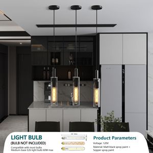 Modern Adjustable Black Glass <b>Pendant</b> <b>Light</b> <b>3</b> Pack Kitchen Island Industrial Fixtures for Dining Room Living Room-No Bulbs - Product Image 5