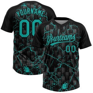 Camiseta de Béisbol Personalizada, Color Verde Azulado y Negro con Patrón Agrietado, Sublimada, Absorbente de Humedad, Unisex para Adultos, Manga Corta, con Impresión del Nombre del Equipo - Product Image 1