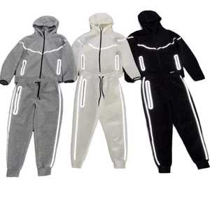 Reflective Winter Mens Tracksuit Solid Color <b>Hoodie</b> & Jogger Set Breathable Eco-Friendly <b>Lightweight</b> Polyester Sportswear - Product Image 4