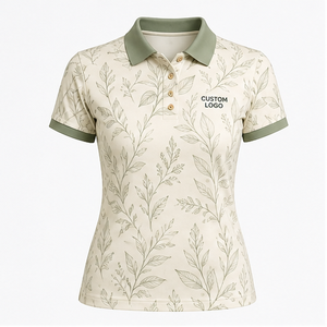 Polo Personalizado para Mujer con Hojas Botánicas en Color Marfil, de Secado Rápido, Transpirable, Manga Corta, Uniforme para Golf y Resort, WPS-0789 - Product Image 1