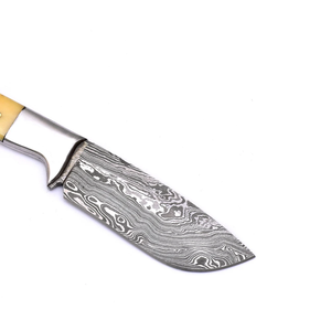 Couteau de chasse artisanal en acier Damas, lame à pointe tombante avec manche en ivoire et étui en cuir, lame fixe de 4 pouces, usage extérieur - Product Image 3