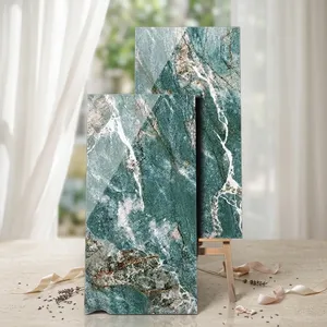 Carreaux muraux en porcelaine effet marbre vert contemporain, finition brillante, texture imitation pierre polie - Product Image 2