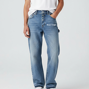 Jean en denim coupe droite grande taille pour homme, taille mi-haute, extensible, idéal pour le printemps et les activités de plein air – Nouvelle collection très demandée - Product Image 1