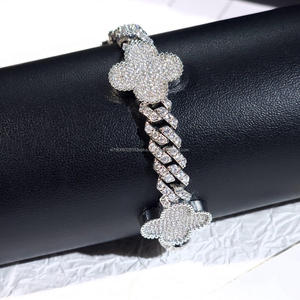 Pulsera Hip Hop de Plata de Ley 925 con Baño de Oro y Diamantes de Moissanita, Diseño de Trébol de Cuatro Hojas Floral, Regalo de Cumpleaños para Hombre - Product Image 3