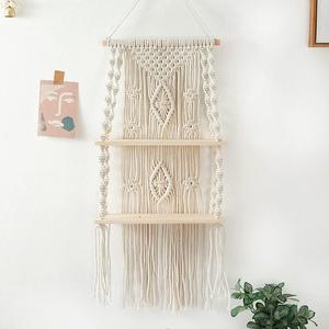 Étagère murale bohème en macramé, support de rangement suspendu en bois, présentoir en corde de coton pour la décoration de salon et de la maison - Product Image 2