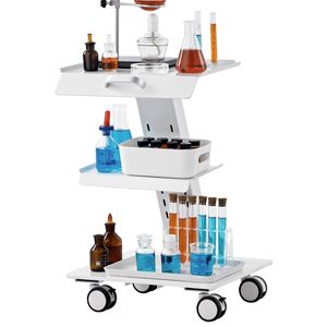 Carrello da Laboratorio Mobile in Metallo a 3 Ripiani con Ruote Girevoli e Vassoio, Capacità di Carico 100 kg, per Cliniche e Laboratori - Product Image 1