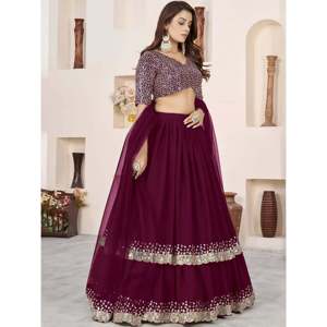 Charming Purple <b>Sequins</b> Georgette Engagement Wear Lehenga Choli for Women - Product Image 5