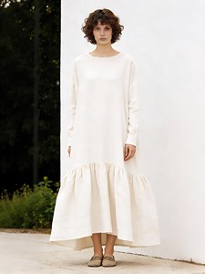 Vestido Maxi Bohemio Holgado para Mujer, Manga Larga, Algodón y Lino, Cuello Redondo, Estilo Casual Minimalista - Product Image 4