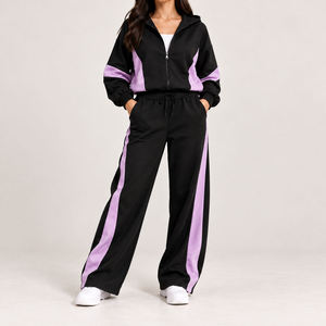 Ensemble de survêtement Ignitefit pour femme, noir et violet, avec sweat à capuche zippé et pantalon large - Product Image 1