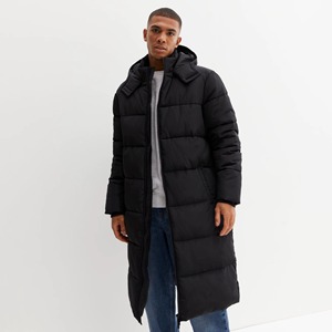 Chaqueta Larga Negra Acolchada para Hombre, con Capucha, Resistente al Viento, Casual, de Invierno, con Cierre de Cremallera, Relleno de Poliéster, Manga Regular, Color Sólido - Product Image 3
