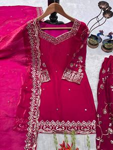 <b>Lunching</b> New Designer Silk Winter Party Wear Top and Plazzo <b>Set</b> with Fancy Duppata and Embroidery Work - Product Image 5