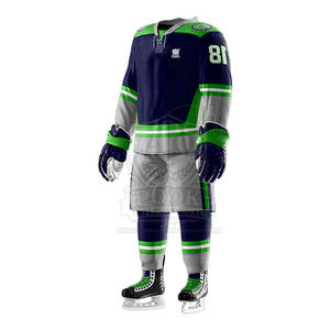 Conjunto de Jersey de Hockey sobre Hielo Sublimado para Hombre, Azul Marino, Verde y Blanco, Manga Larga, Absorbe la Humedad, Uniforme de Equipo para Adultos, Corte Regular - Product Image 3