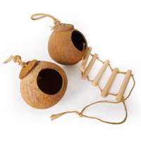Nichoir pour animaux de compagnie en coquille de noix de coco naturelle avec échelle et corde de suspension, fabriqué au Vietnam - Nid cachette multi-usages pour oiseaux, hamsters et reptiles