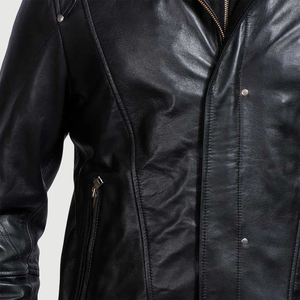 Blouson en cuir de motard élégant et de haute qualité, coupe-vent, en cuir véritable noir, pour homme, à la mode, en vente, faible MOQ - Product Image 6