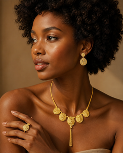 African <b>Bridal</b> Wedding Classic Gold Plated Leaf Design Necklace Set Brass Flower Box Chain Charm Necklace-Fashion Jewelry - Product Image 3