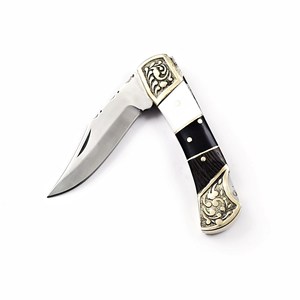 Couteau pliant en acier inoxydable, manche en bois noir, étui en cuir personnalisé, couteau de poche EDC, chasse, camping, support ODM OEM - Product Image 5